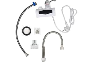 KYAOAYO Warmwasserhahn mit Durchlauferhitzer mit LED-Digitalanzeige, Elektrischer Küchen-Durchlauferhitzer，Einstellbare Richtung Heizung Wasserhahn，für Badezimmer Küche (Digitalanzeige plus Universaltubus)