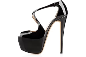 elashe- Scarpe da Donna - 15CM Scarpe col Tacco Peep Toe - Classiche Criss Cross Strap Scarpe con Plateau