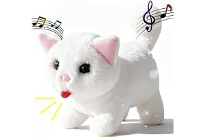 Realistic Cat Toy, Interactive Robot Kitten with Walking Meows Tail Wagging Moving Plush Soft Stuffed Animal Pet Companion for Kids Adults Cat Lovers Ideal Birthday Christmas Children's Day Gift White