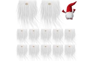 ULTECHNOVO 12Pcs Gnome Beards for Crafting, Fake Faux Fabric Pre-Cut Beard with Handmade Wood Balls for Easter Halloween Christmas Valentine Independence Day Decor (White)