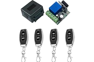 QIACHIP 433Mhz DC 5V 6V 12V 24V 60V 1CH Wireless telecomando interruttore RF modulo ricevitore relè con 4 trasmettitori, per luci ON/OFF, porta del cancello aperto
