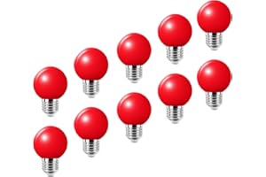 HUAMU LED Colourful E27 Coloured Light Bulbs 2W = 20W Decorative Light and Design 200 Lumens AC220V-240V Decoration Lamp in Class Golf Ball Shape Red Pack of 10