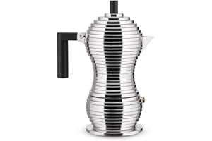 ‎ALESSI Alessi Pulcina MDL02/3BFM – Designer-Espresso-Kaffeemaschine, Griff und Knopf aus PA, Aluminiumguss für Induktionsherde, 3 Tassen, Schwarz