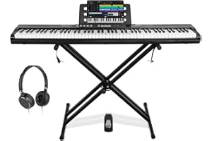STRICH 88 Key Digital Piano Full Size Electric Keyboard with Semi-Weighted Sensitive Keys, Portable Electric Piano Set With Piano Stand, Sustain Pedal, Headphones, Music Rest, Black, SEP-150