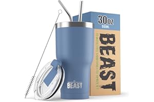 GREENS STEEL BEAST Mug Isotherme Cafe - 900ml I Ciel orageux I Acier Inoxydable I Réutilisable, Tasses Isothermes I 2 Pailles et Brosse Nettoyage I Thermos Cafés de Voyage Double Paroi I Café Chaud ou Glacé