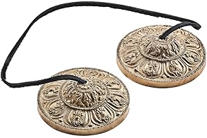 Sonic Energy Handgefertigte Tibetische Zimbel – Tingsha aus Gusslegierung – Ornamentales Design – Für Meditation und Klangtherapie (TINGSHA-OR)