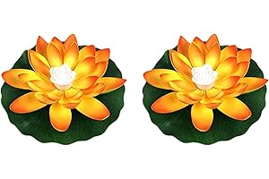 Yeehliny Schwimmende Lotuslichter, LED Wasserdichte Solar Seerosen Schwimmende solarleuchten Lotusblumen-Nachtlampe Lotusblüte Lotusblatt Teichlicht für Pool Teich Garten Deko (28CM-2PC-Orange)