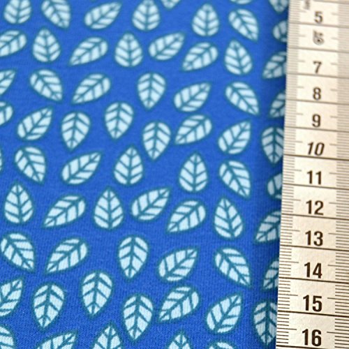 Jersey-Stoff-Kinder „Blätter“ auf blau in Bester Bio Qualität / Meterware ab 50cm / SX-6-2-4 - 3