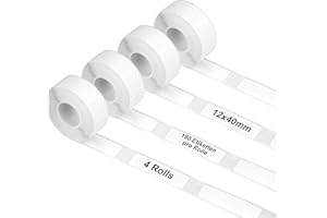 CECOMBINE 4 Rollen Thermo Etiketten Papier, 12 x 40 mm Etiketten Selbstklebend Wasserdicht, Reißfest für D110/D30 Etikettendrucker, Weiße Schriftbänder, Thermoetiketten für Einmachgläser, Akten, Adresse
