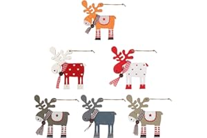 LEDOO Ornamenti Natalizi in Legno, 6 Pz Natale Ciondolo in Legno a Forma di Alce per Decorare Natale, Ornamento Alci Natalizio in Legno Adatti per Alberi di Natale/Finestre/Porte, Ciondolo Natalizio di Alce