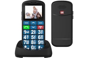 USHINING GSM Téléphone Portable Senior Débloqué avec Grandes Touches, Volume Élevé, Batterie 800 mAh, Bouton SOS, Station de Charge, Dual SIM, Réveil, Radio FM, Telephone Portable pour Personne Agée, Bleu