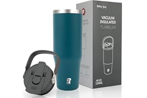 Riley Joy Termo Aislante 2.0-1.2L Taza Aislante de Viaje - Vaso con asa de Pajita, Termo de Café para Caliente o Helado Acero Inoxidable sin BPA para Camping Sport
