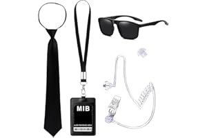 SEFIRST 5 Pcs MIB Agent Costume Accessoires, Men in Black Deguisement, Ensemble de Costumes de Services Secrets Accessoires, Costumes d'espions pour Hommes Femmes pour Fête d'Halloween Cosplay