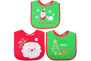 EXCEART Exceart Baby Christmas Bib Waterproof Polyester Cotton Soft Absorbent Baby First Christmas Bibs for Newborns 11.4X7.7 Inch Machine Washable Holiday Feeding Accessory