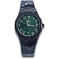 Fitron Black Men's Wrist Watch, Green Dial, with Gold Arabic Numbers, Stainless Steel Bracelet
