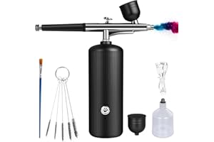 GARMEE Airbrush Kit with Compressor - Rechargeable Portable Non-Clogging High-Pressure Air Brush Set with Nozzle and Cleaning Brush Set for Nail Art, Makeup, Barber, Cake Decor, Model Painting (Black)