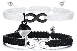 VNOX Paar Armbänder Unendlichkeitszeichen Herz, Geschenk für Sie und Ihn Paare Couple Handgefertigt Geflochten Armband Yinyang, Sie und Ihn Partner für Beide Männer Frauen Schwestern