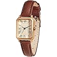 BESTKANG Leather Strap Watches for Women Elegant Dainty Ladies Watch Vintage Rectangle Women Quartz Wrist Watch