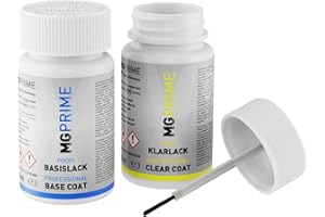 MG PRIME Kit stilo di ritocco RAL 9006 Alluminio brillante/White aluminium lucido Vernice di base vernice trasparente ognuno 50ml