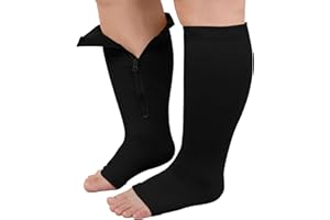 PUTUO Kompressionsstrümpfe Dicke Waden Herren: Stützstrümpfe Damen Übergröße Thrombosestrümpfe mit Reißverschluss Offene Spitze für Flug Laufen Reise 1 Paar