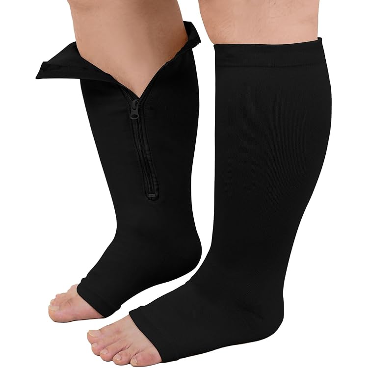 Aosijia 5XL Zipper Compression Socks For Men Women, 15-30 MmHg Plus Size Calf Knee High Stockings Closed Toe Leg Support Varicose Veins Edema Swelling Nur
