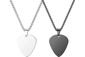 Liitata 2 piezas Guitarra Púa Colgante Collar Acero Inoxidable Guitar Púa Colgante Cadena Rock Punk Hip Hop Collares para Hombres Mujeres - Plata Negro