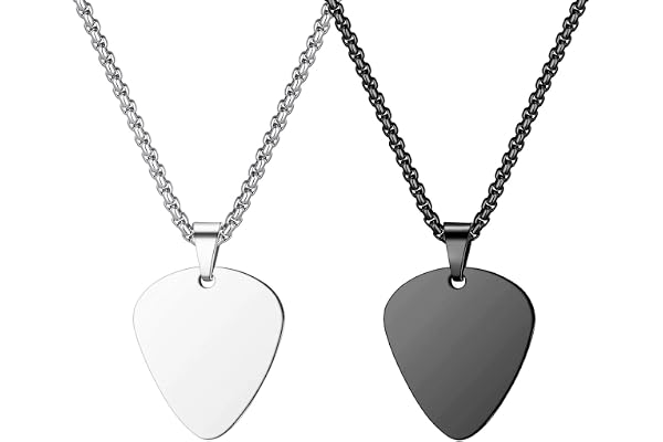 Liitata 2 st gitarrplektrum hänge halsband rostfritt stål gitarr plektrum halsband rock punk kedja halsband för män kvinnor – silver