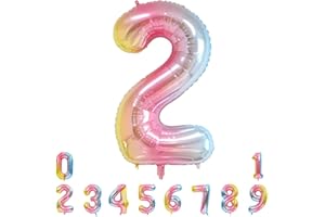 Unisun Number Balloons, 40inch Large Rainbow Number 2 Foil Mylar Helium Balloons for Birthday Party Celebration Decoration