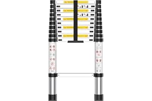 KIDSBUDDY Escalera Telescópica de Aluminio y Plegable，Escalera Multiusos，Extensible、Portátil，Antideslizantes，Escaleras Telescópicas para Uso doméstico,Obra,Camper, Andamio,Piscina,Hogar,Carga 150kg，3.2M