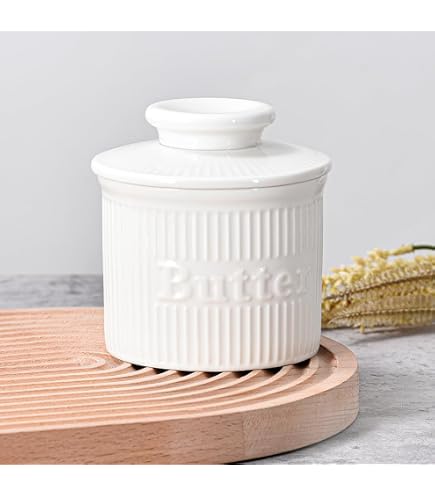 Beurrier En Céramique Theo&Cleo - Porcelaine Blanche - Pour 250g De Beurre - Micro-ondes Et Lave-Vaisselle