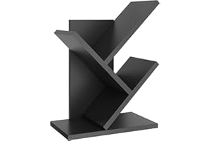 ‎YMYNY YMYNY Tree Shape Bookcase, 2 Tier Desk Organiser, Modern Wooden Shelf for Books/Movies/CDs, Slim Display Stand for Bedroom, Home Office, Black HBC012B