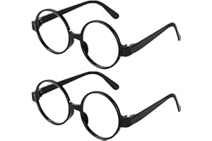 VILITI 2 Pieces Black Round Glasses Lensless,Halloween Round Black Glasses Plastic Frame Glasses Fancy Dress Party Accessory,for School Costume Cosplay Wizard harry potter Party for Boys Girls,Small Size