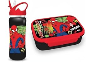 Diakakis Kids Kinder Lunchbox Set - Sandwichbox & Aluminium Wasserflasche 500ml - Schule Reise Mittagessen Essen Set BPA Frei (Spiderman 2)