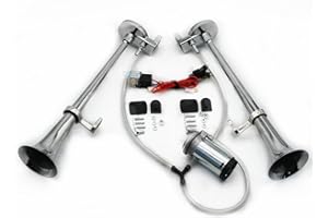 YIYIDA Klaxon de voiture Klaxon d'air de voiture Trumpet 165db Chrome Zinc Bateau Horn argent 12V Haute et basse Tone Trompette de camion deux tubes Car Horn Pour 12V Truck Yacht etc
