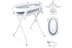 Ansobea Baignoire pliable avec support antidérapant, tapis de bain et insert de baignoire pour nouveau-nés et tout-petits, gris
