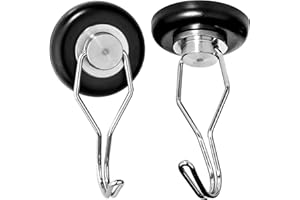 Mavoro Strong Magnetic Hooks for Hanging. Up to 65 lbs.Set of 2 Black Magnet Hooks Heavy Duty Magnets, Neodymium 52 Rare Earth Magnets. Rotating Swivel Style Magnet Hook for Refrigerator(Black 2 pack)