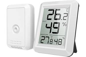 Brifit Termometro Igrometro Digitale Interno Esterno, Misuratore di Umidità e Temperatura Wireless con Sensore, Display LCD, Interruttore ℃/℉, Termoigrometro per Ufficio, Casa, Stanza- Bianca