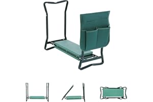 Cecaylie Asiento para Rodilleras de jardín, Banco para Trabajo de jardín, Taburete Acolchado, cojín de Espuma EVA, Plegable, Incluye Bolsa de Herramientas, 59 x 49 x 28 cm, hasta 150 kg, Color Verde