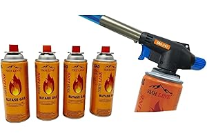 SMH LINE® Brûleur à souder avec 4 cartouches de gaz - Chalumeau à souder cartouches - Chalumeau à gaz, Gaz 227g - Allume-gaz -souder avec allumage piézoélectrique