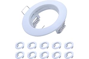 COOINJOY Recessed Ceiling Light Mounting Frame with GU10 Lamp Holder, Aluminum Frame Round Recessed Spotlights Trim Ring Fitting GU10 Downlight Frame for Bathrooms Kitchen 50mm Bulb, Pack of 10(White)