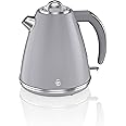 Swan SK19020GRN Retro Jug Kettle, Fast Boil, Easy Pour, 360 Degree Base, 1.5L, 3KW, Grey
