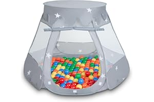 Selonis Baby Spielzelt Mit Plastikbällen Zelt 105X90cm/200 Bälle Plastikkugel Kinder, Grau:Gelb-Grün-Blau-Rot-Orange
