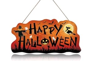 CHDITB Happy Halloween Gruseliger Kürbis Willkommenskranz Schild für Halloween Hexe Herbst Haustür Dekor Holz Hängeschild Outdoor Dekorationen Foto Requisite