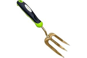 GARDEN GURU LAWN & GARDEN TOOLS Garden Guru Titanium Hand Weeder Fork Tool – Rust Resistant Titanium Coated Stainless Steel – Ergonomic Handle – Great for Planting, Spreading Mulch, Weeding, Loosening & Transplanting Soil