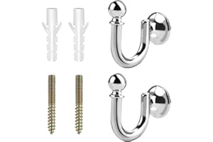 SMARTMASTER Curtain Tie Backs Hooks 2Pack,Ball End Curtain Hold backs Hooks U Shaped for Curtains Clothes Coat Hanger Hook, Metal Ball End Tie Back Hooks Fit Curtain Holder Tie Backs Screw Bedroom Curtain Hooks