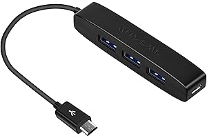 AuviPal Adaptador Micro USB OTG (3 Puertos USB + Puerto de alimentación) para Fire Stick 4K, Playstation Classic, Raspberry Pi Zero y más, Color Negro