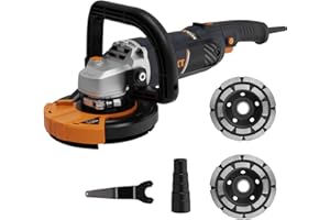 Concrete Grinder Sander 1500W, MAXXT Angle Grinder Set 1000-8500RPM 7 Speed Adjustments, Concrete Sander with Removable Guard（Includes 2 Diamond Sanding Discs 125mm）