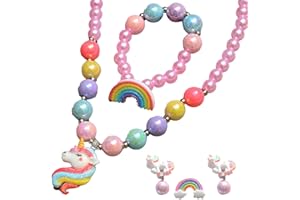 ZEACCT 5 Piezas Conjuntos de Joyas para Niñas, Unicornio Niña Joyas Set, Conjunto de Joyas para Niños, Collar de Unicornio para Niña Set, Niña Collar Pulseras Joyas Set, para Fiesta(Un Paquete)