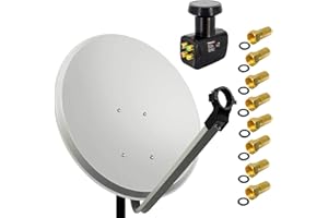 PremiumX Satelliten-Komplettanlage 60cm ALU Hellgrau Satellitenschüssel Satellitenantenne Quad LNB 8X F-Stecker SAT bis 4 Teilnehmer