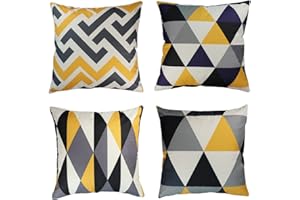 OYIMUA Zestaw 4 Poszewki Dekoracyjne na Poduszki Żółty 40x40 Geometryczne Poszewki na Poduszki Lniane na Sofę Poduszka Salon Nowoczesna Poszewka na Poduszkę Ogród Poduszka Zewnętrzna na Kanapę